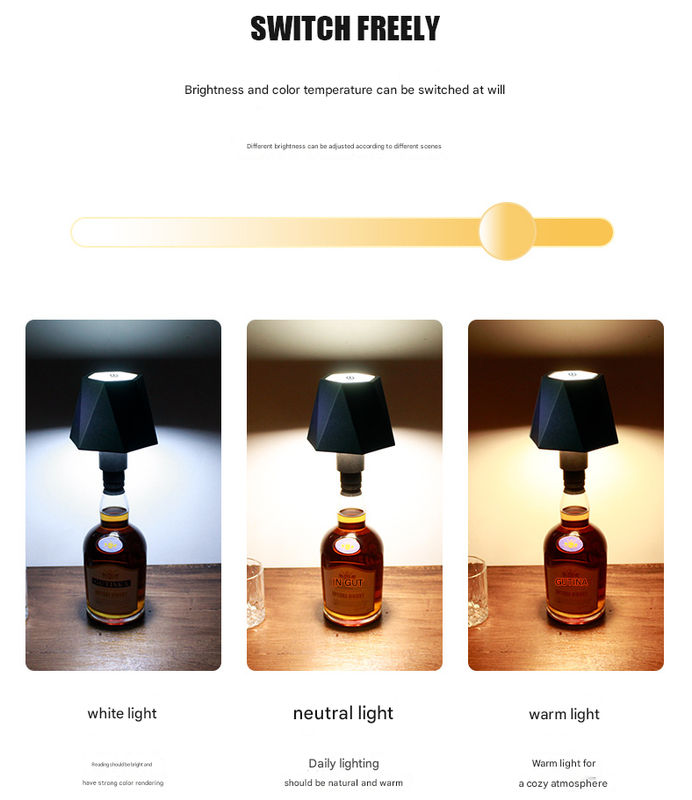 Triangular black Cordless LED Bottle Lamp - Rechargeable Touch-Control Table Light with 3 Color Modes for Bar & Home Decor — image 4