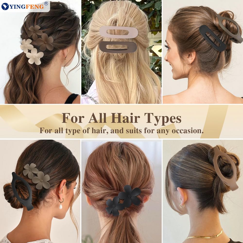 12 Pcs Neutral Colors Flat Hair Clips, Flat Claw Clip for Women, Matte Non-Slip Flower Claw Clips for Thin Thick Hair, Suitable for Women and Girls Wedding — image 2