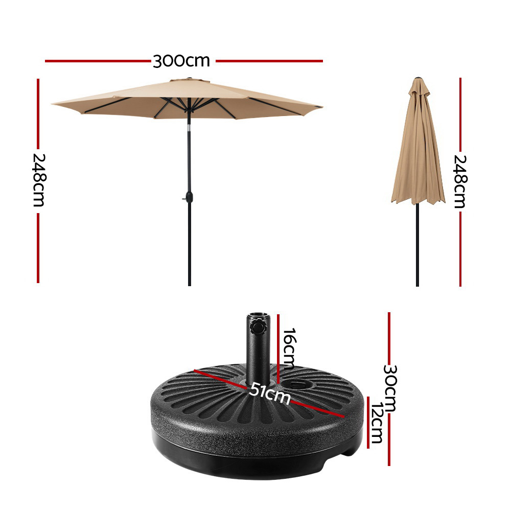 Instahut 3m Outdoor Umbrella w/Base Pole Tilt Beach Garden Patio Beige โ image 2