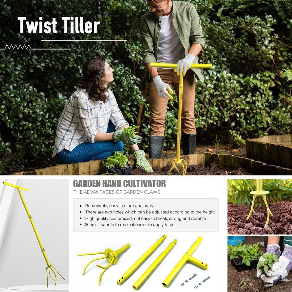Soil Tiller Long Handle Widely Use Comfortable Grip Handheld Twist Tiller Soil Scarifier Gardening Tool for Farmhouse Yellow — image 3