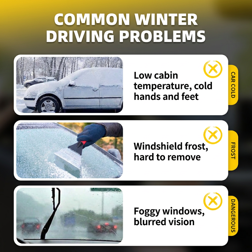 Black Portable Car Heater Fan with 360° Adjustable Base, Fast Defrost & Demister, Dual Mode Heat & Cooling Fan, Quiet Constant Tempe Dashboard Heater for Cars — image 3
