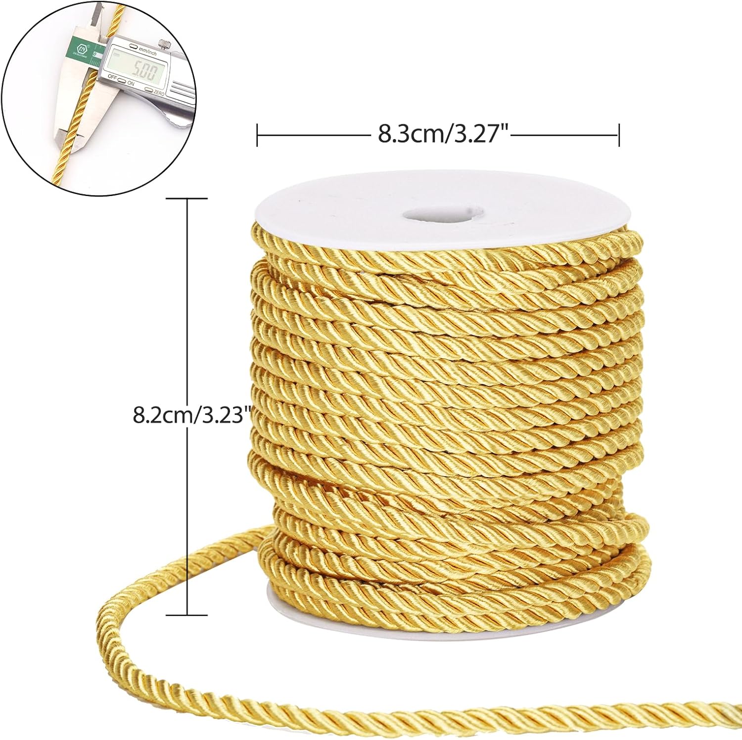 5mm 21 Yards Gold Rope Cord - 3Ply Twisted Decorative Cord for Sewing & Crafting, Shiny Cord Polyester String for Home Decor Curtain Tieback, Upholstery — image 2