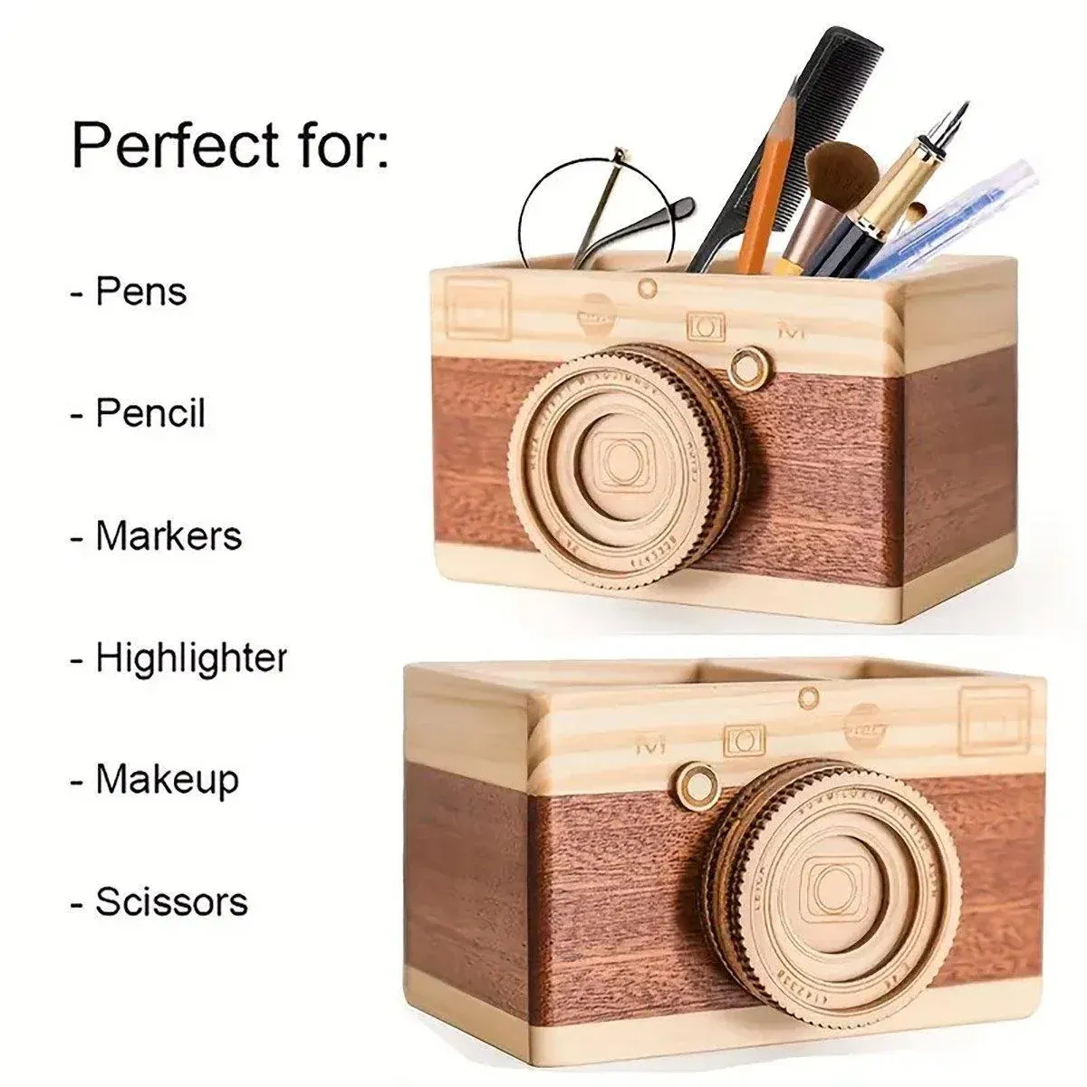 Vintage Wooden Camera Pen Holder Handmade Retro Gift Box Graduation Souvenir — image 5
