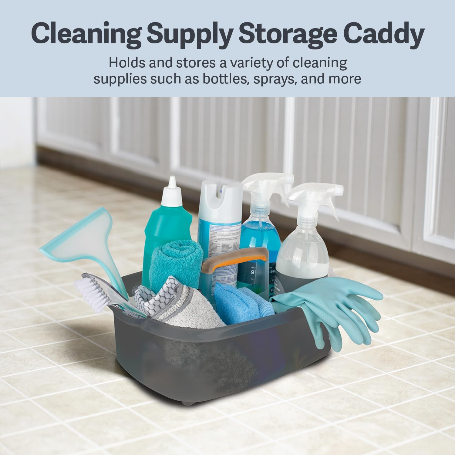 Multi-functional Storage Box with Handle 39x25x19cm Grey - Bathroom Kitchen Office Organiser Basket for Cleaning Supplies — image 2