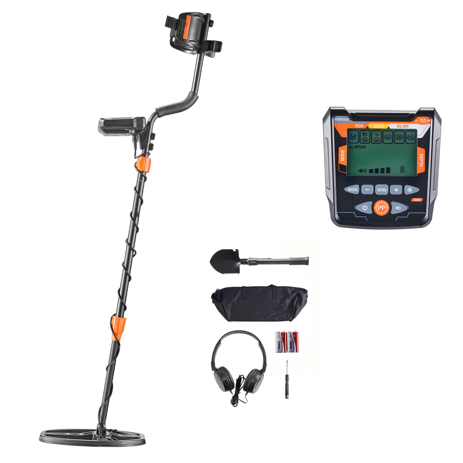 Metal Detector for Adults, 254 mm, Professional High Accuracy Gold Detector, IP68 Waterproof Search Coil with Display, Headphones, 5 Modes, Adjustable Length