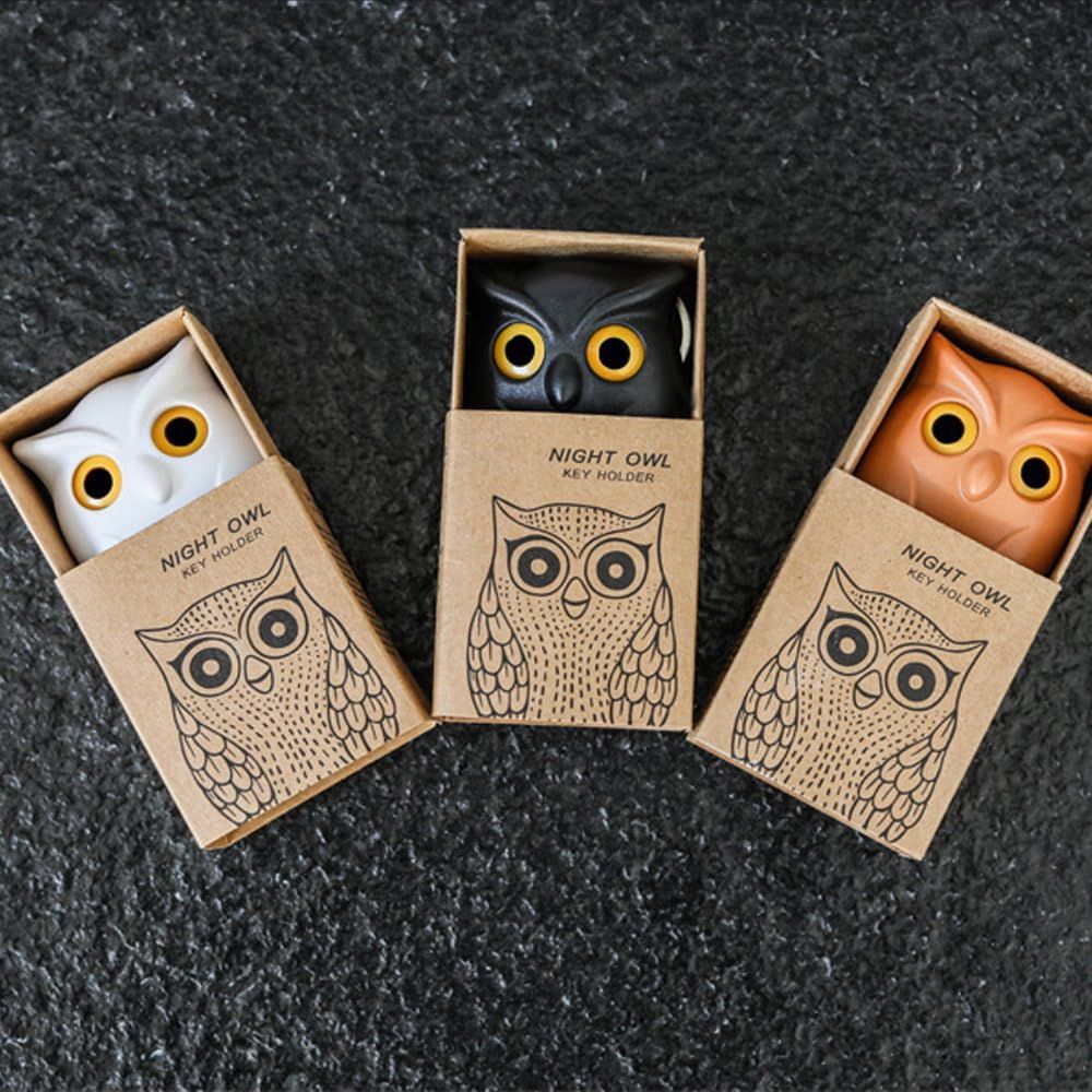 Owl Key Holder, Night Owl Magnetic Wall Key Holder Owl Key Hooks, Automatic Open Close Eyes Owl Key Holder with Wall Self-Adhesive Tape (Black+White) — image 2