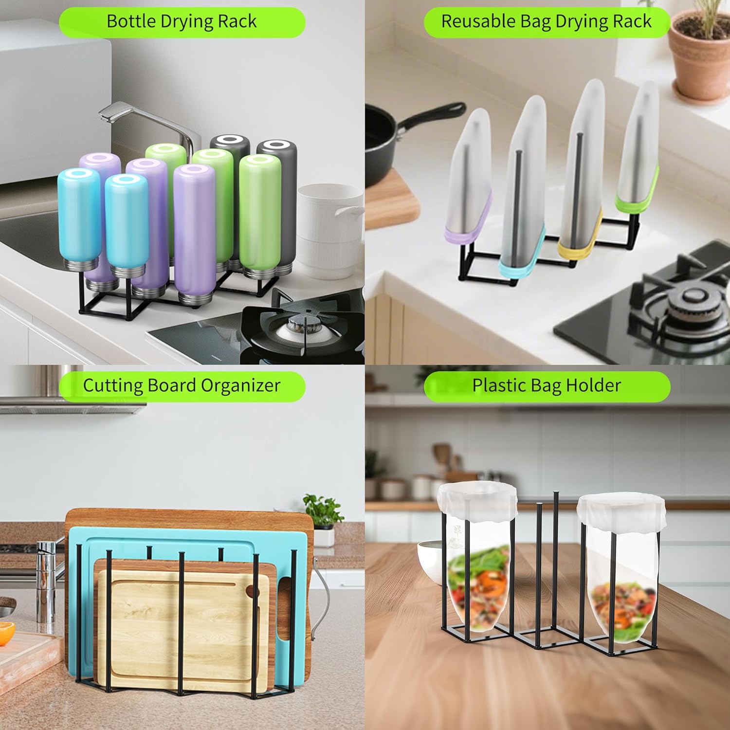 Collapsible Bottle Drying Rack, Foldable Baby Bottle Drying Rack, Portable Drainer Stand Holder for Water Bottles, Cup, Reusable Silicone Bag, Cutting Board — image 4