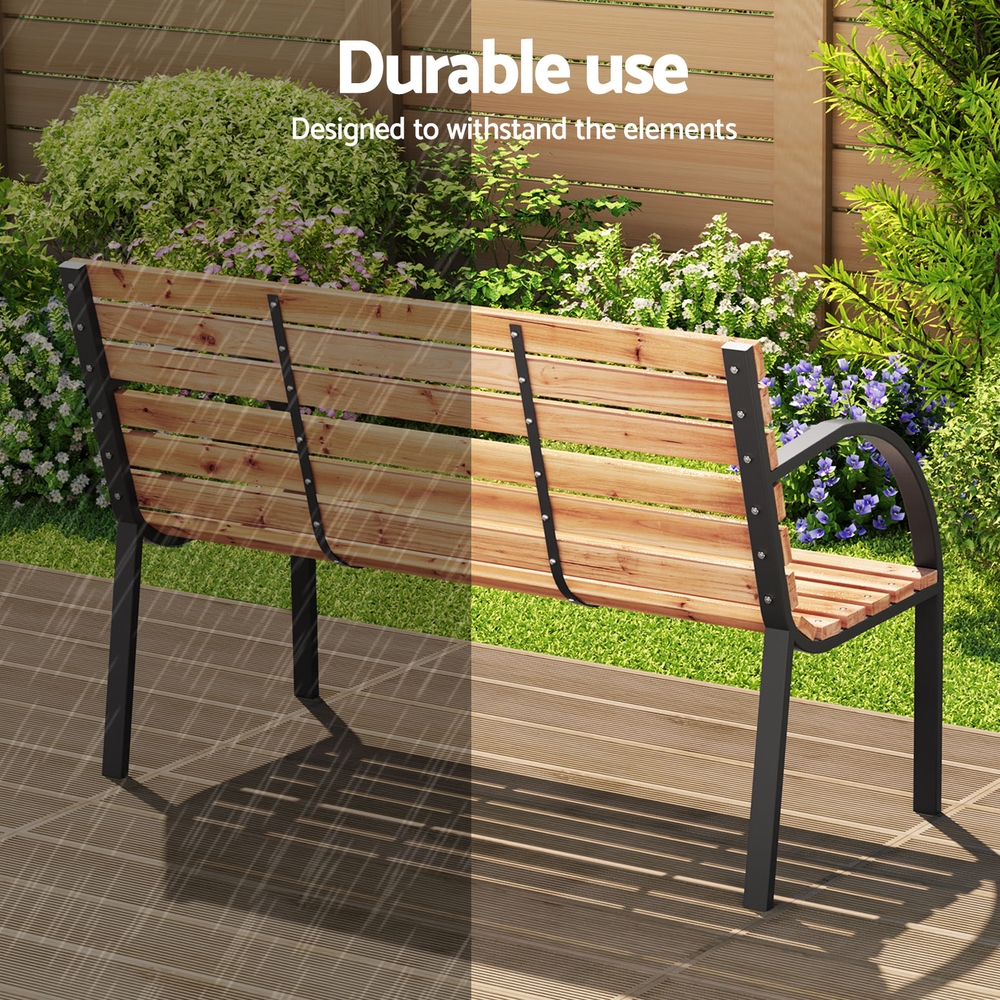 Gardeon Outdoor Garden Bench Seat 120cm Wooden Steel 2 Seater Patio Furniture Natural — image 6
