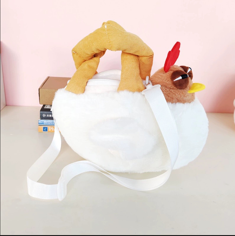 Funny Plush Chicken Handbag - Soft Fluffy Novelty Tote Bag with Leg Handles - Quirky Cartoon Gift for Kids & Teens (25cm) — image 6