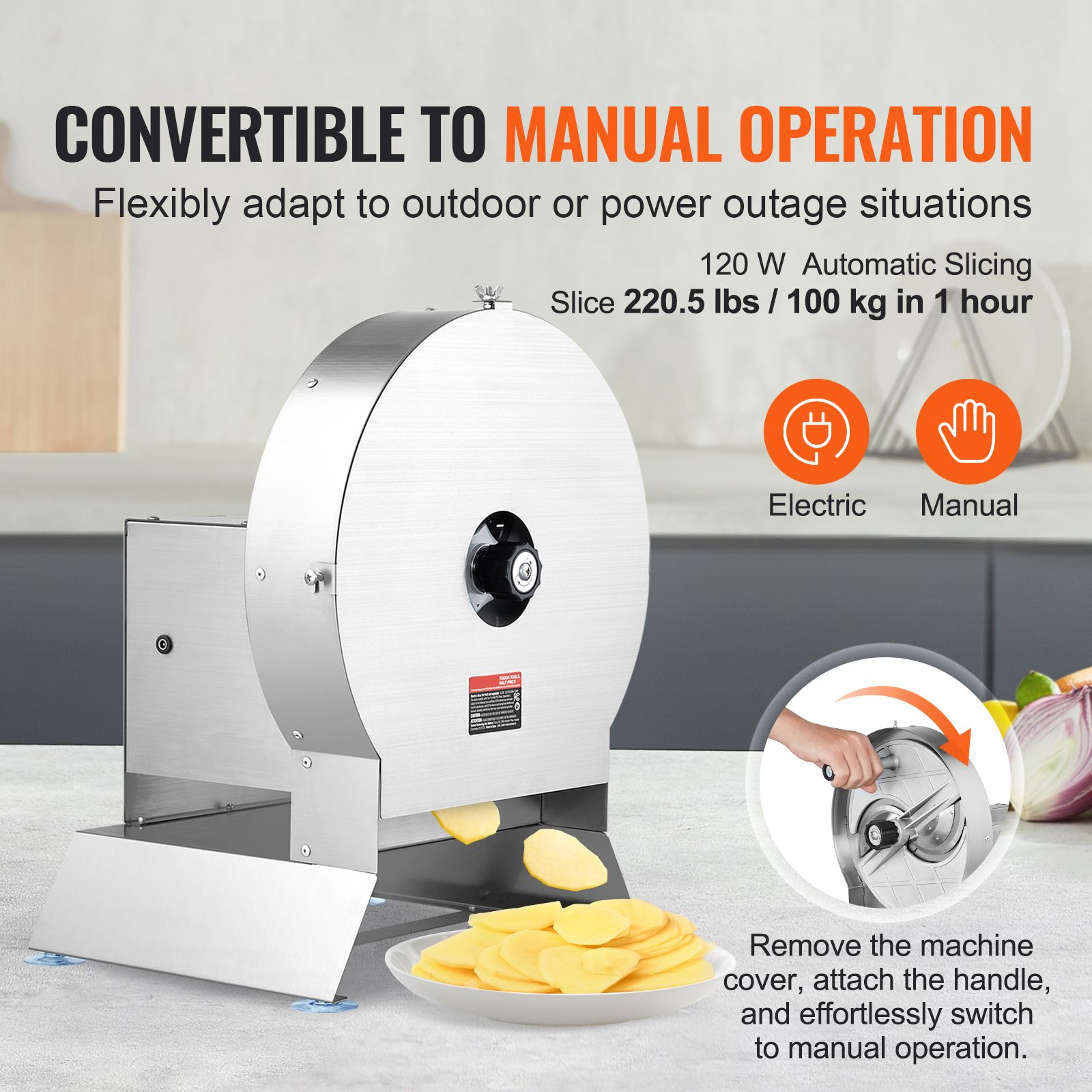 Electric Vegetable Slicer, 0-0.5"/0-12mm Thickness Adjustable Commercial Slicer Machine, Convertible to Manual, Stainless Steel Food Cutter Slicing Machine โ image 3