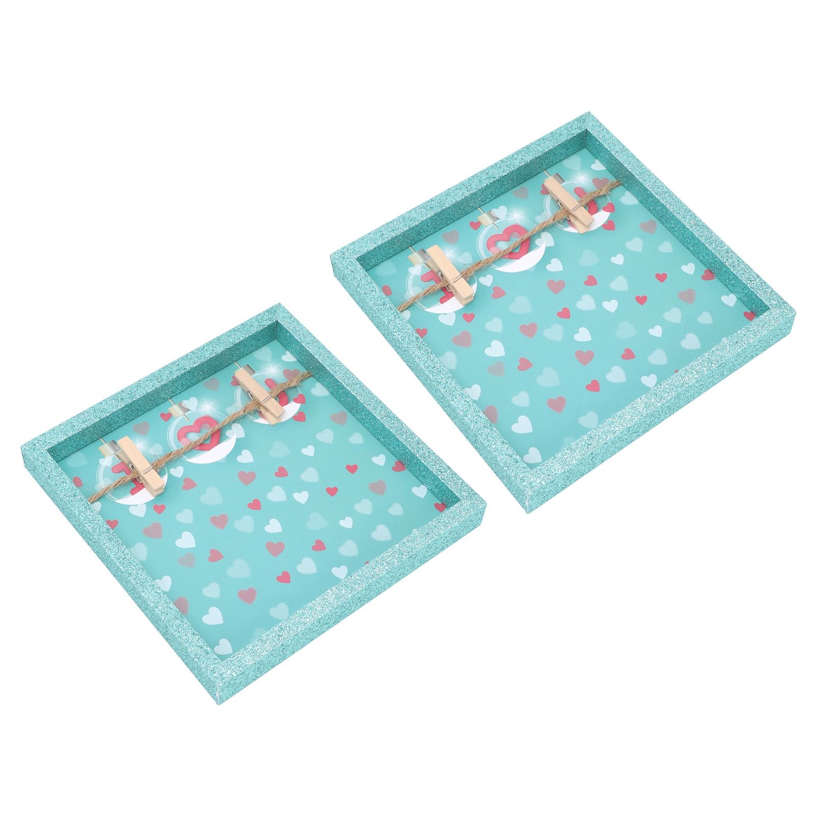 2 Pcs Picture Frames Innovative Wall Mount Photo Display Frames with Wood Clips for Home DecorationGreen Powder Photo Frame β image 3