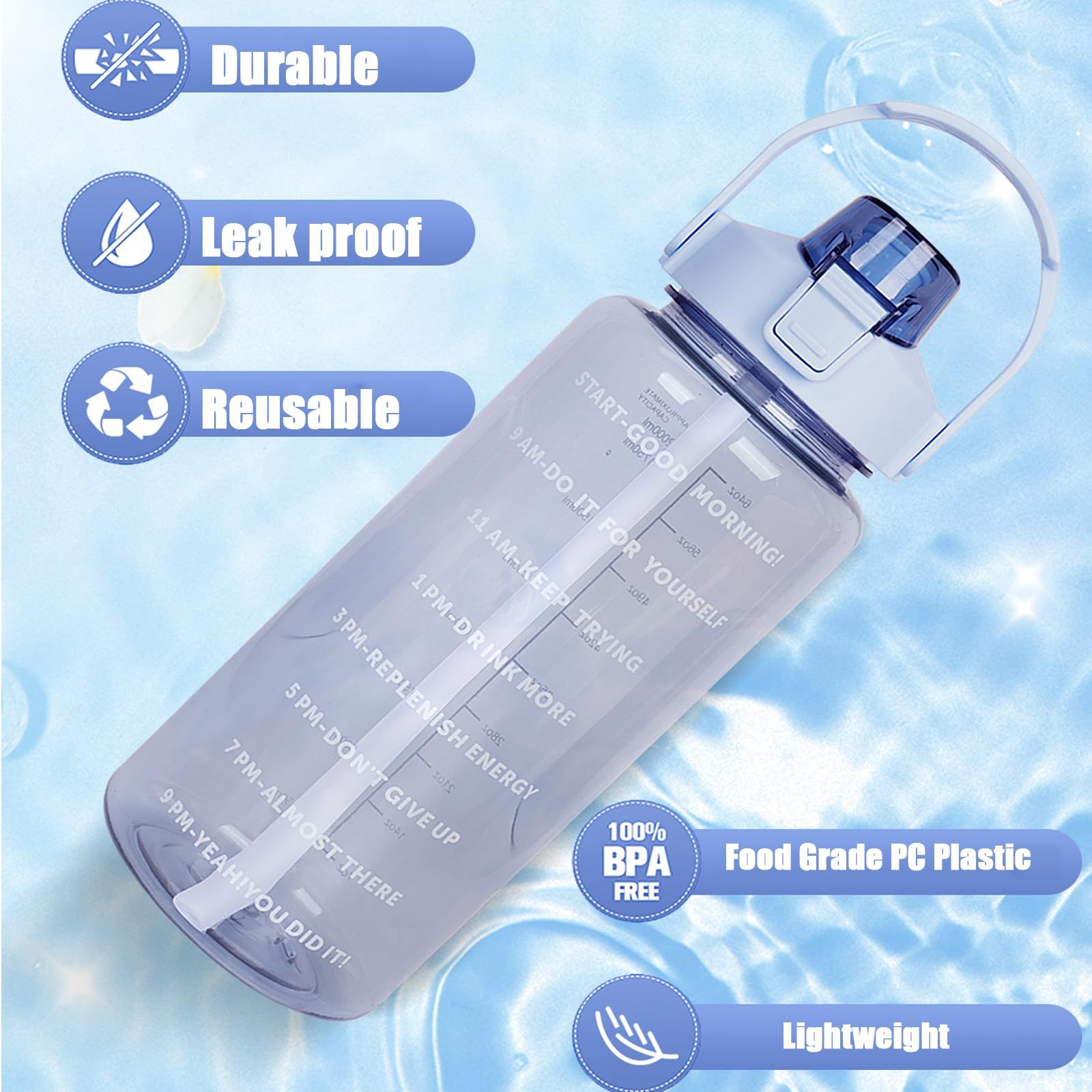 Plastic Water Bottle Jug with Straw,Motivational Sports Water Jug with Time Maker,Reusable,BPA Free,Leakproof,for Travel,Camping — image 4