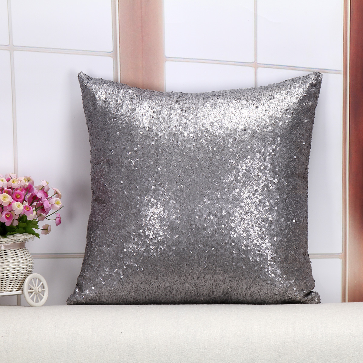Shiny Sequin Pillowcase - Single-sided gorgeous pillowcase (Gray pair: 40x40cm)