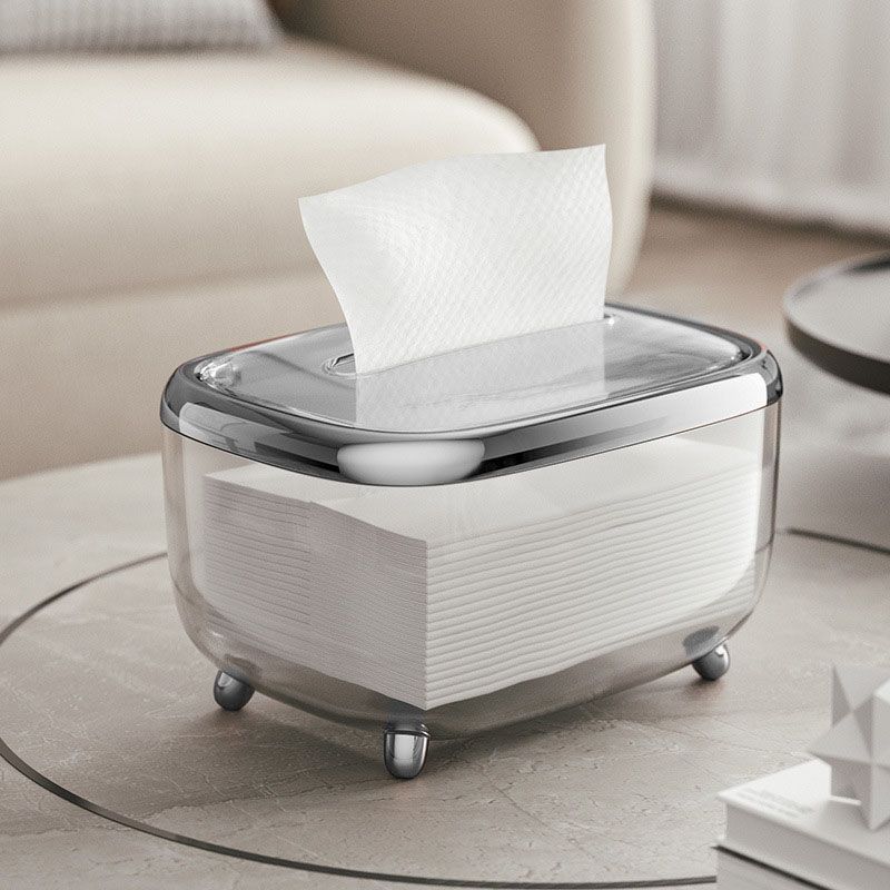 Tissue Box Transparent Napkin Box Simple Creative Storage Box Fixed Lid Paper Organizer Sliver — image 5