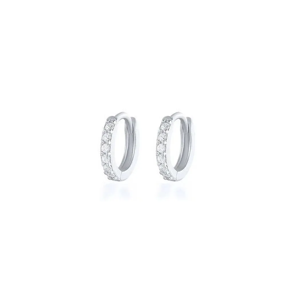 7sizes Hoop Earring Silver Zirconia Ear Huggie Hoop Cartilage Piercing Jewellery - Silver-7mm