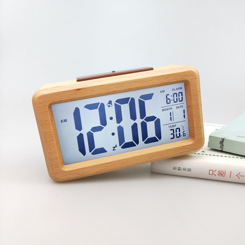 Wooden Digital Battery Operated Alarm Clocks for Bedrooms, Beside, Table, Desk Alarm Clocks, Digital Alarm Clock Wooden Large LED,(natural wood color) — image 3