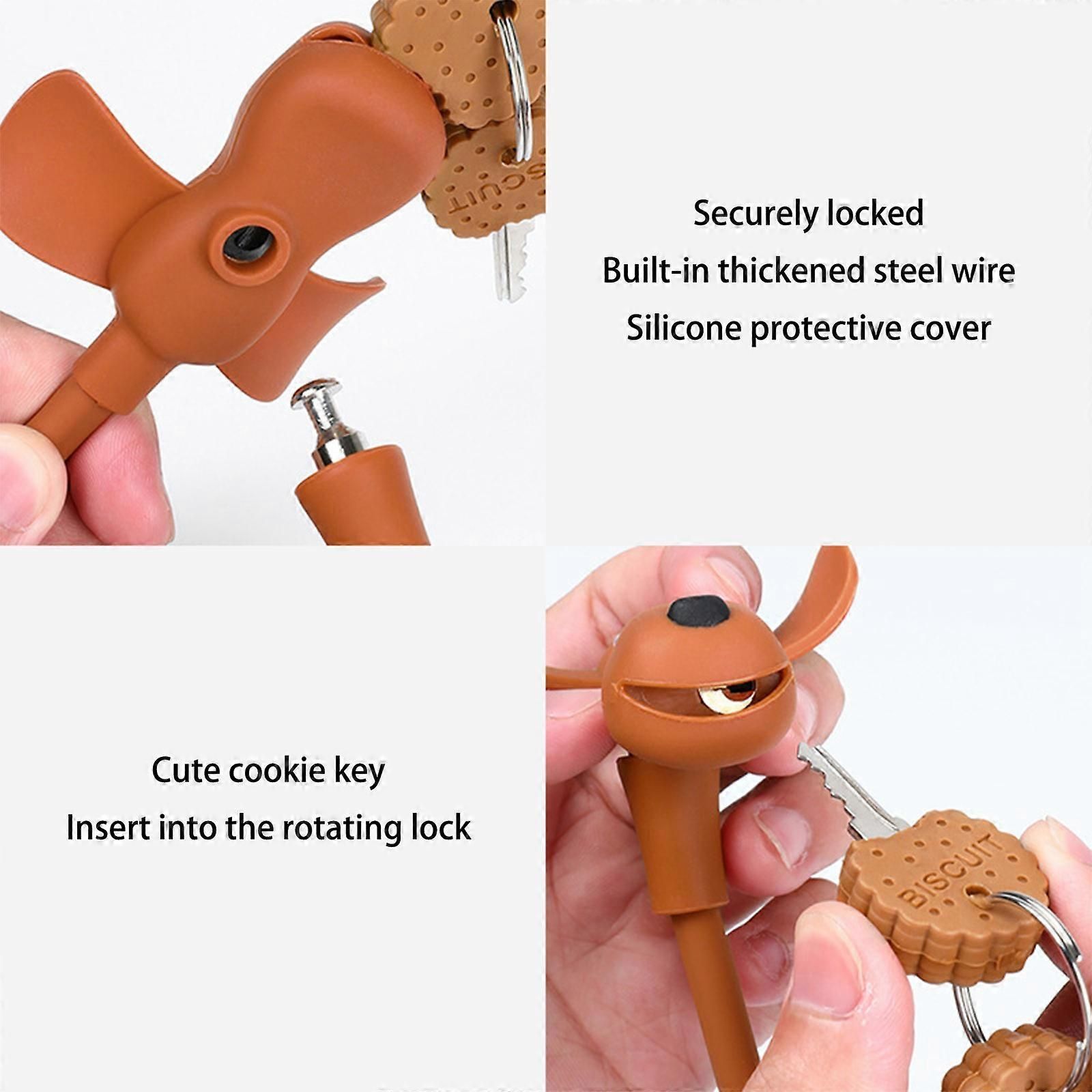 Portable Bike Cable Lock with Silicone Cover, Lightweight Anti-Theft Bicycle Security Lock, Cookie Dog Design - Brown โ image 4