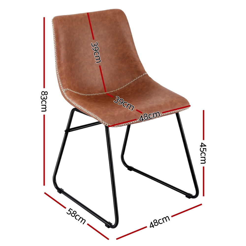 Artiss 2x Dining Chairs Retro PU Leather Kitchen Lounge Cafe Accent Chair Brown — image 2