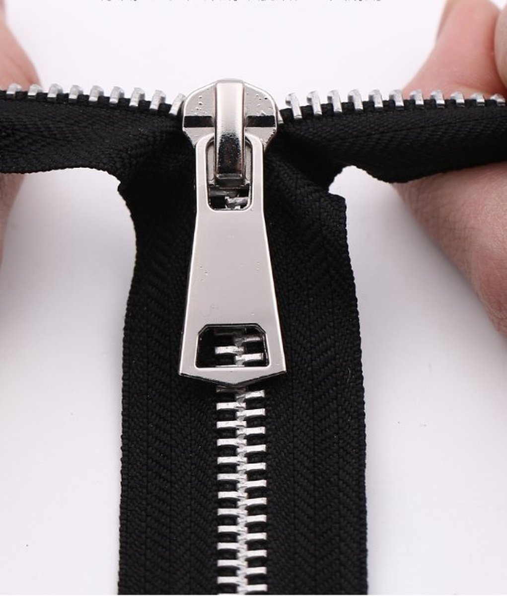 Zipper - Pack of 2 - Two-way zipper - Double slider - Divisible - Silver teeth - Black, silver - No. 5 70 cm - For jackets and coats — image 3
