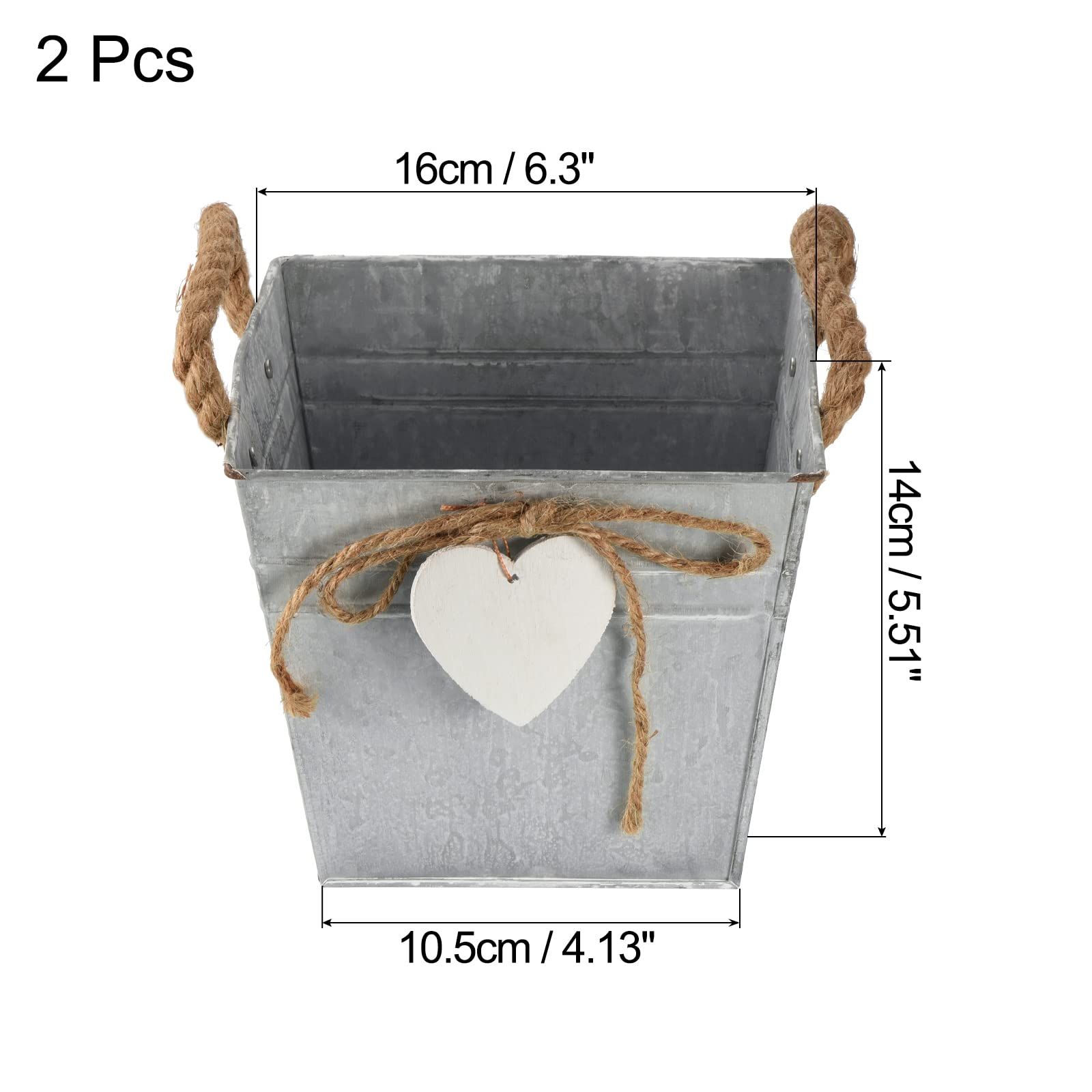 Metal Plant Pot Bucket with Rope Handles 6.3", 2 Pack Iron Flower Planter Container for Garden Decor Indoor Outdoor — image 3
