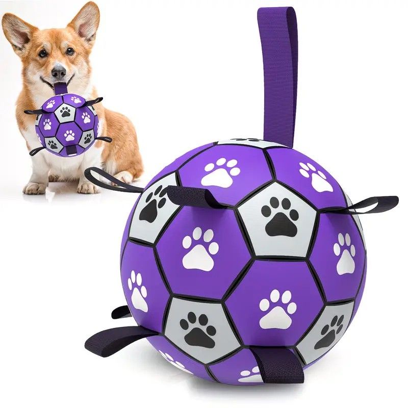 Dog Ball Toy Soccer Ball with Webbing Strap, Indoor and Outdoor Interactive Tug-of-War, Purple and Black Soccer Ball, Pet Toy for Large, Medium, and Small Dogs โ image 2