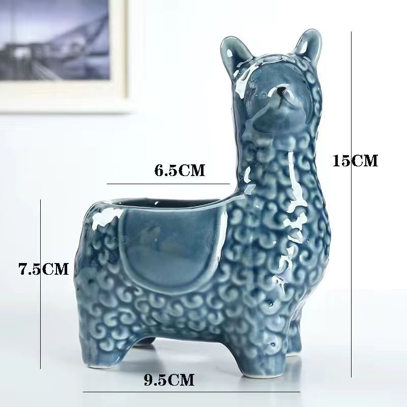 Red Ceramic Planter with Head Tilted Alpaca — image 2