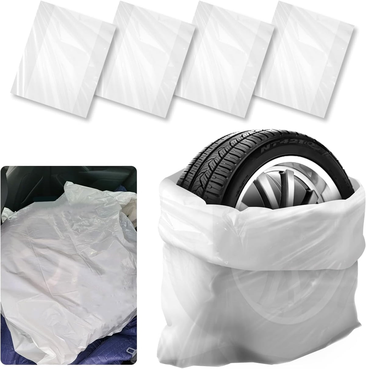 4Pcs Extra-Large Tire Covers,Tire Storage Bags,Waterproof Dustproof Wheel Protective Cover,Automotive Accessories Tear-Resistant Plastic Tire Bags Spare Tyre