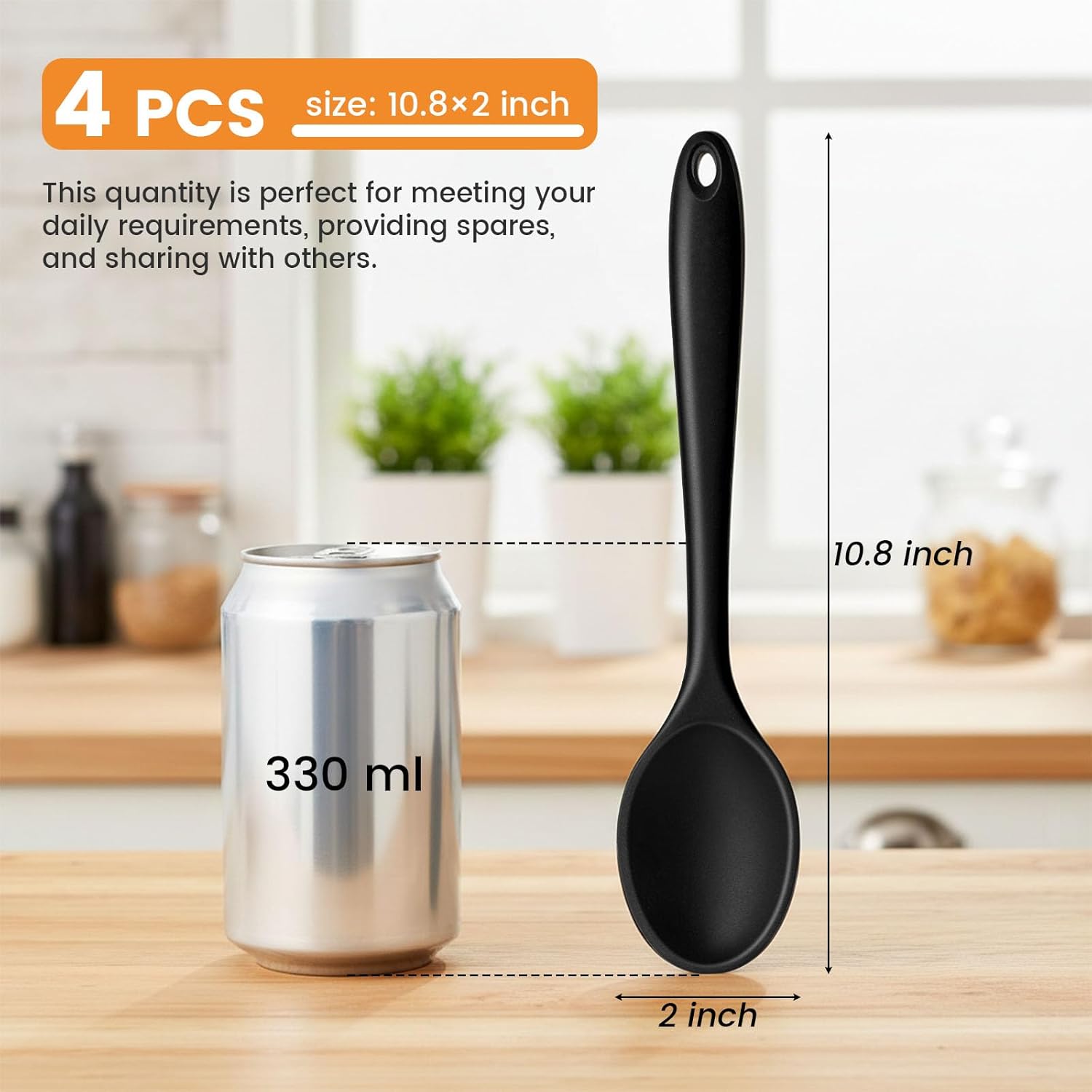 Silicone Spoons for Cooking, 4PCS 10.8 Inch Nonstick Kitchen Serving Spoons, Heat Resistant Silicone Cooking Utensils Set for Stirring, Mixing, Baking, House — image 2