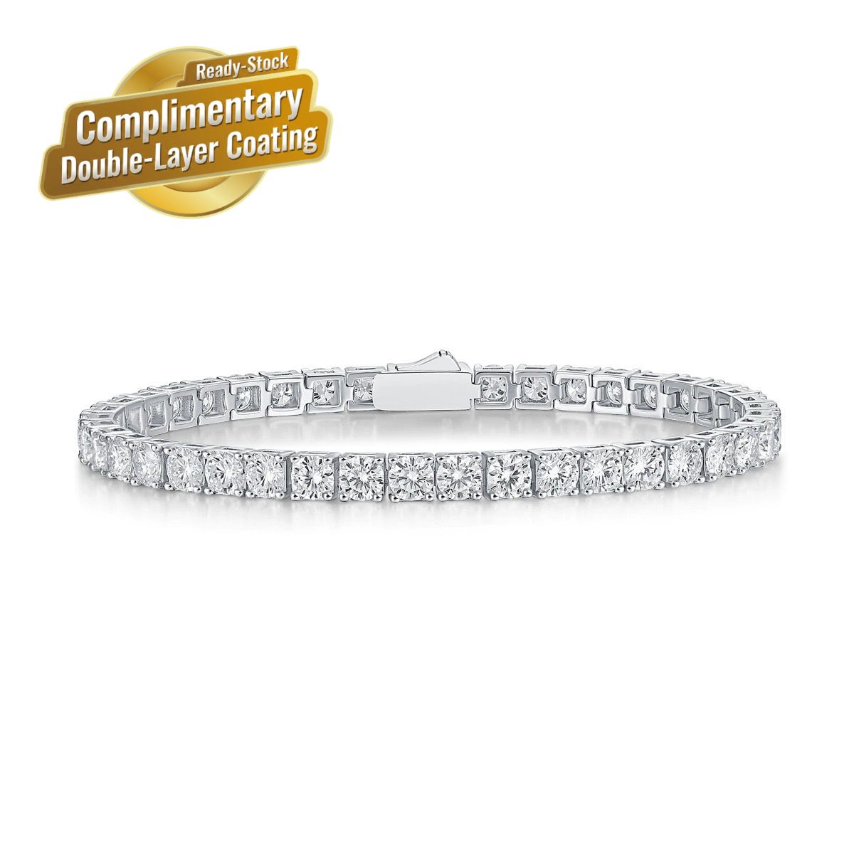 Elegant Moissanite Tennis Bracelet in 925 Sterling Silver with 18K Gold and Rhodium Plating, Featuring Certified Sparkling Stones for Daily Wear and — image 3