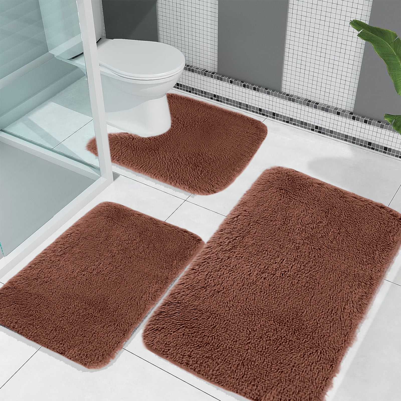 Solid Color Bathroom Rugs Sets, 3 Piece Ultra Soft Non-Slip Bath Rugs and Mats Set, Super Absorbent Soft Washable Bathroom Carpets, Plush Bathroom Mats, Toilet — image 4