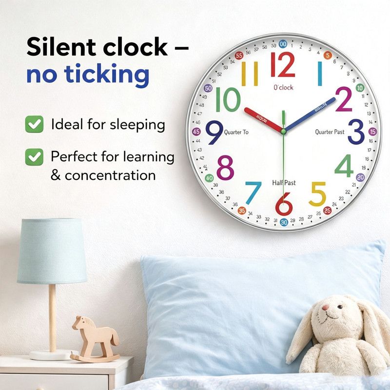 30 cm Children's Educational Wall Clock, Silent Color-Coded Learn-to-Tell-Time Clock — image 4