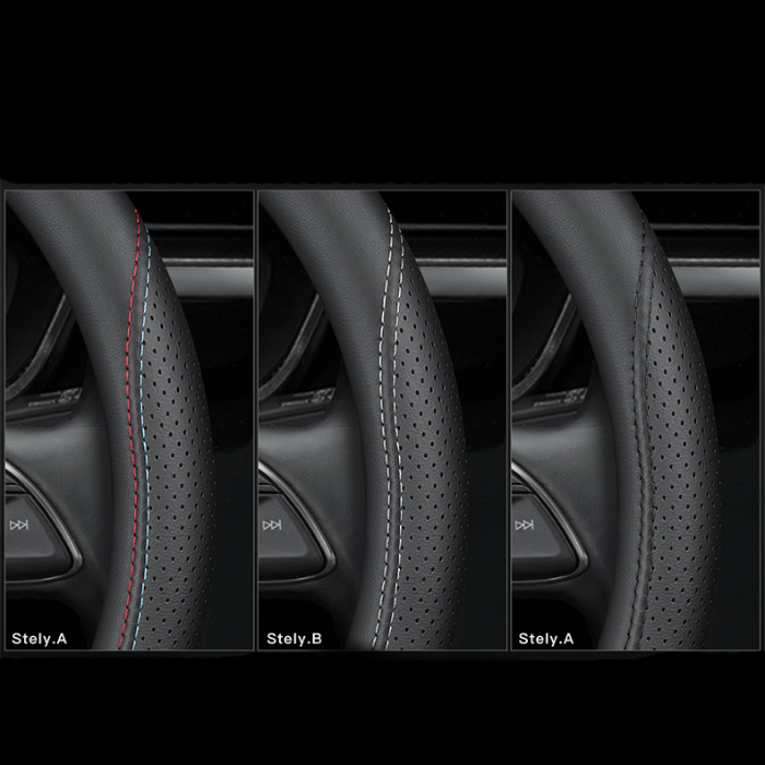 Fits Tesla model3/y/modelx/s steering wheel cover - Tesla special D-shape (two-color line) with logo - 36cm/1pc, Made of Fabric โ image 3