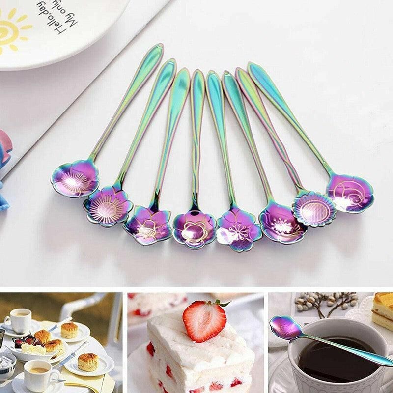 8X Spoon Long Handle Dessert Tea Coffee Mixing Spoon Stainless Steel Teaspoon - Rainbow โ image 4