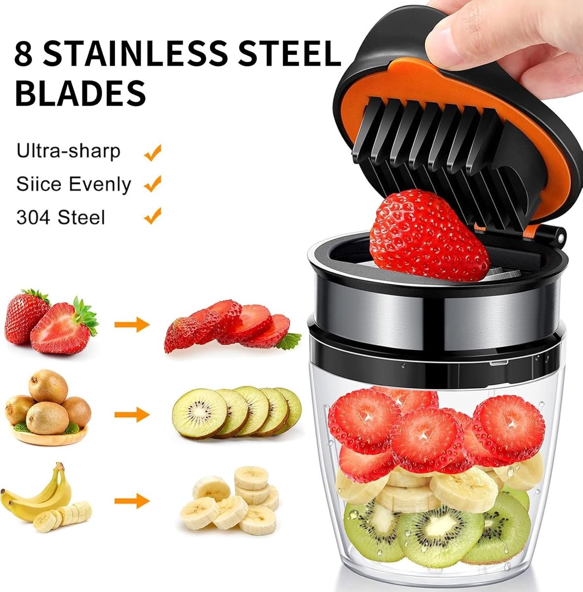 Fruit Slicer - Egg Slicer - Stainless Steel - Suitable for soft fruit - With non-slip base - Quickly make fruit and vegetable salads — image 5