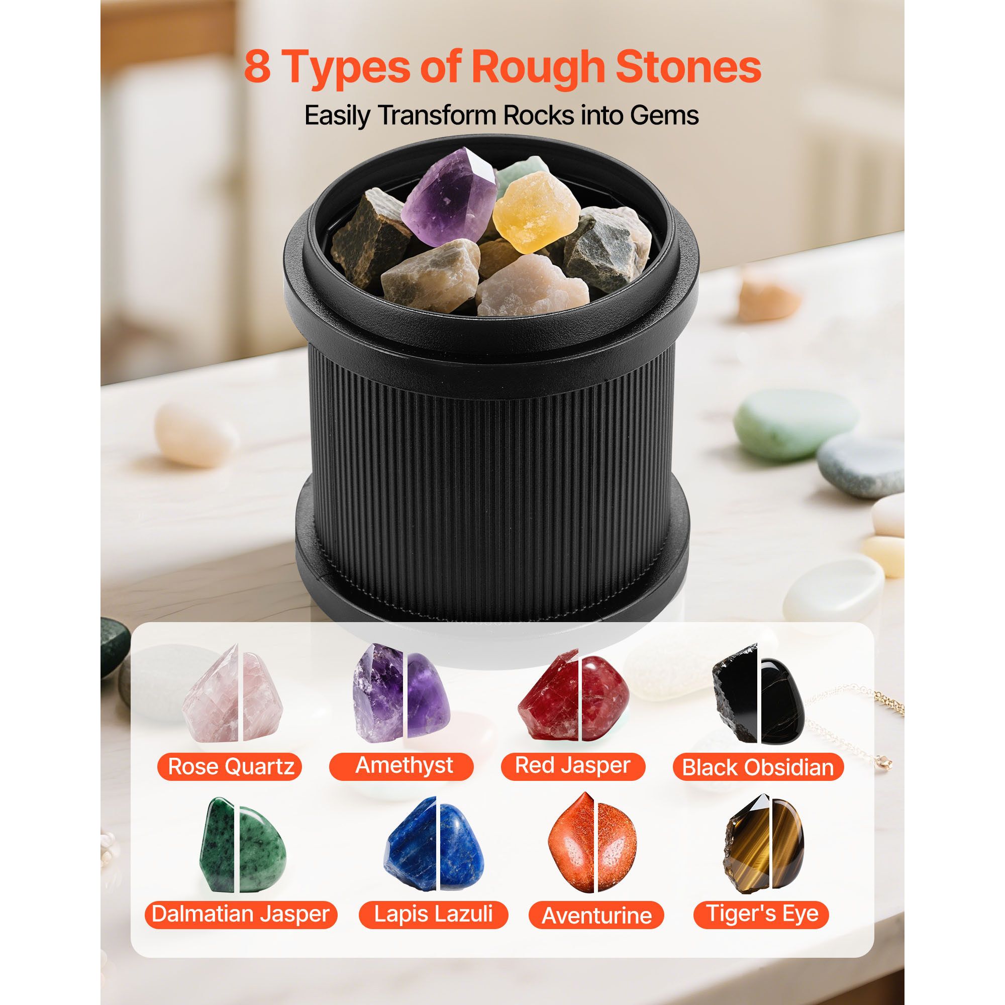 Rock Tumbler Kit, 2 lbs Rock Polishing Kit, 4 Speed Settings 9-Day Polishing Timer Stone Polishing Kit, Rock Polisher with Rough Gemstones and Polishing Grits โ image 3