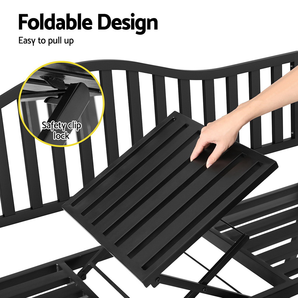 Gardeon Outdoor Garden Bench Seat Loveseat Steel Foldable Table Patio Furniture Black โ image 6