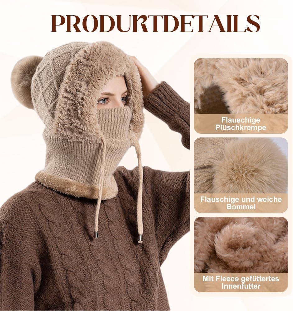 2026 New 3 in 1 Beanie Hat for Women, Upgrade Winter Balaclava Fall Winter Warm Knitted Hat Knitted Ski Scarf Mask — image 3
