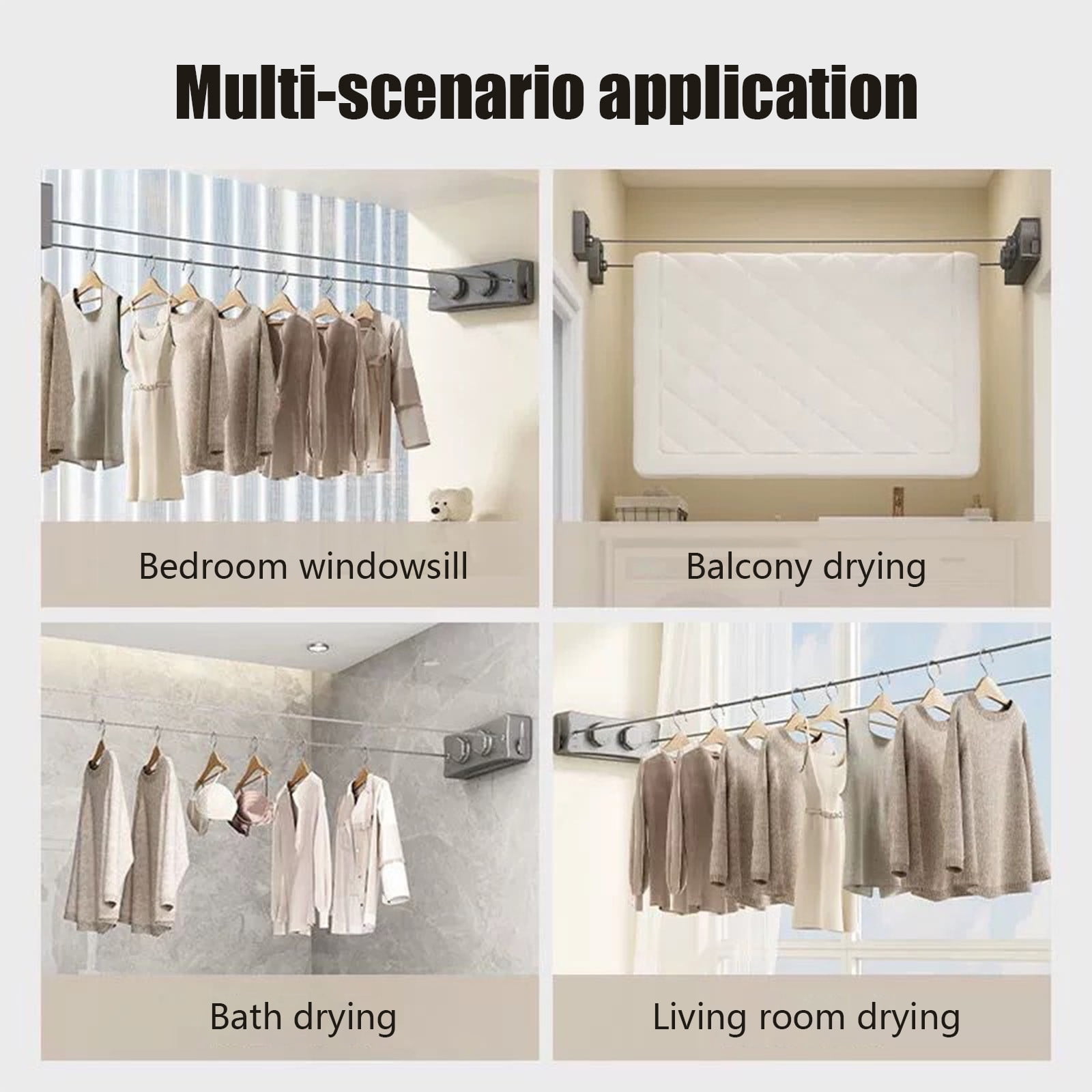 Retractable Clothesline Indoor, Non-Sagging Twin Clothes Line, 16.7Ft Adjustable No-Drill Heavy Duty Clothes Drying Laundry Line, Wall Mounted Clothesline for — image 6