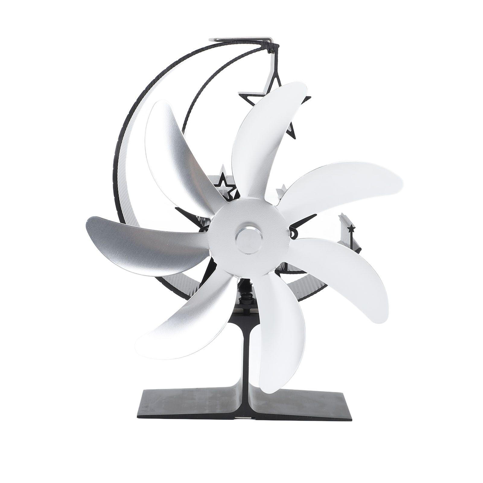 Heat Powered Stove Fan 7 Blade Moon Model Silent Operation Circulating Warm Air Highly Efficient Log Burner Fan For Wood Stove Accessories Silver