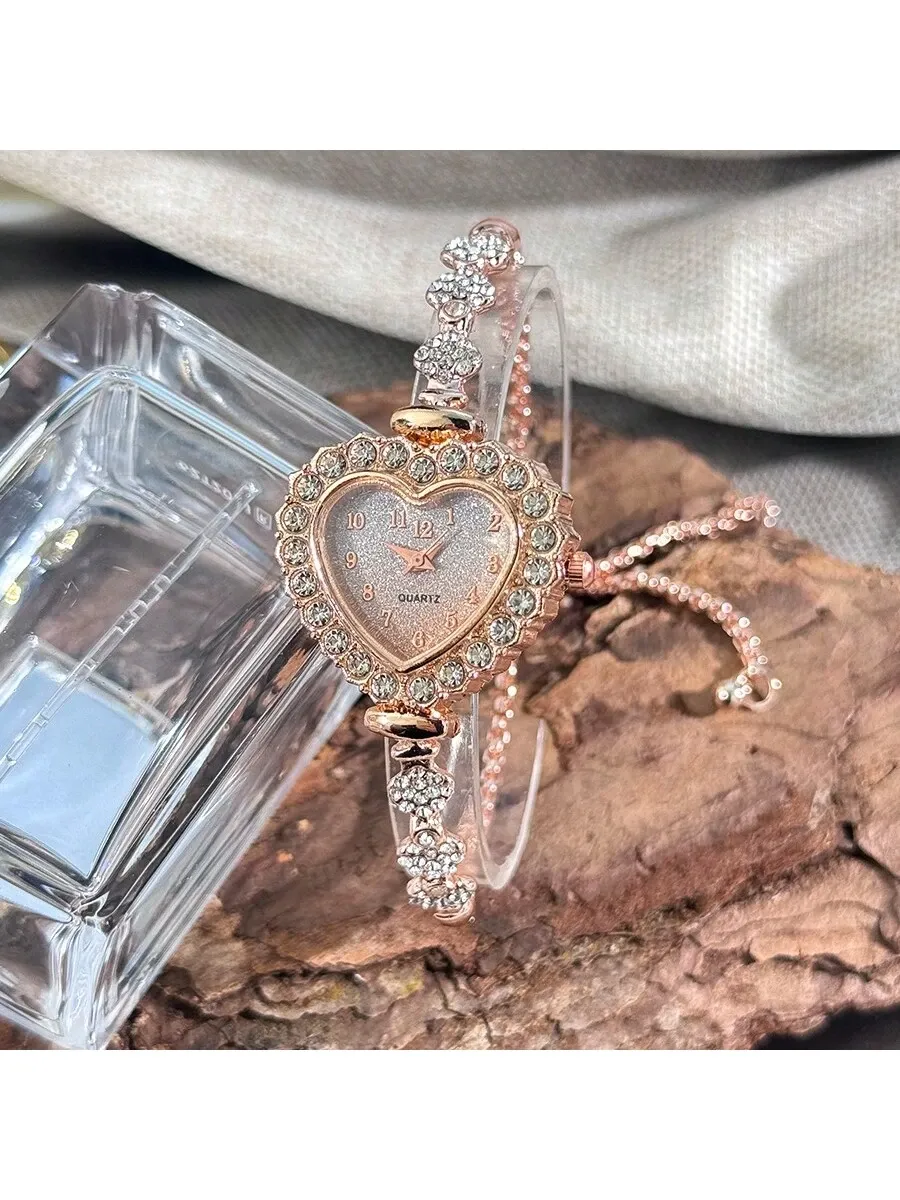 1pc Women Metal Chain Bracelet Watch Fashionable Heart Shaped Case Arabic Scale Dial Drawstring Adjustable Size Daily Decoration Ideal Valentine s Day Gift — image 4