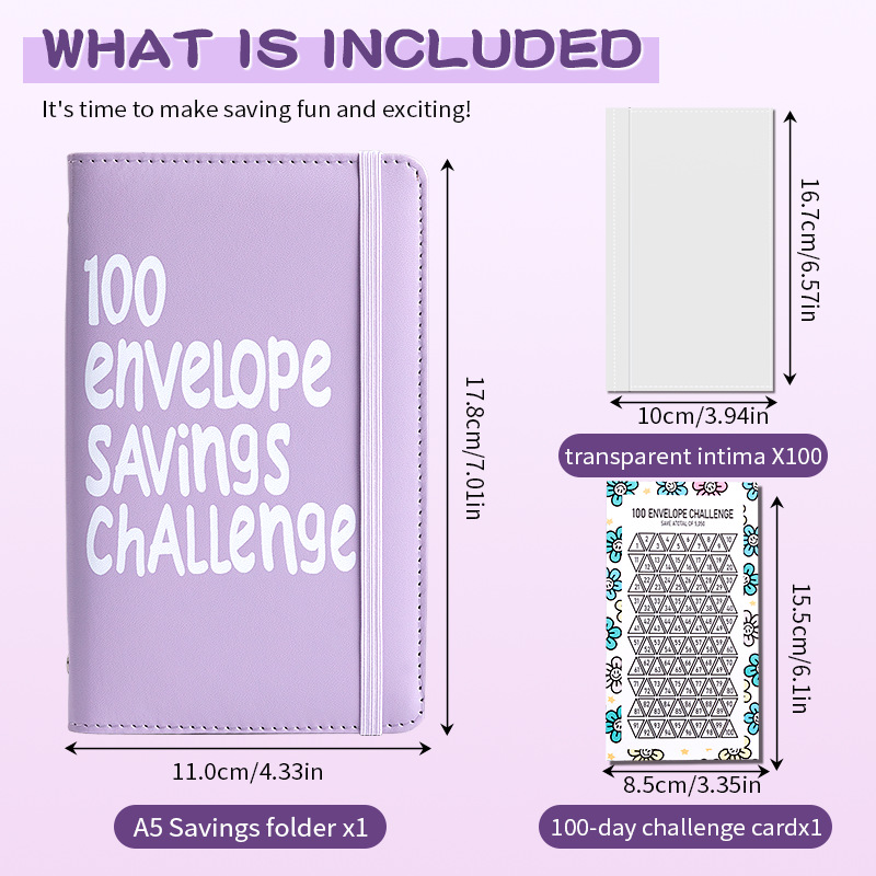 Purple 100 Days Envelope Savings Challenge with 50 Clear Double-Sided Pages - Portable A6 Size for Budgeting & Financial Goals — image 2