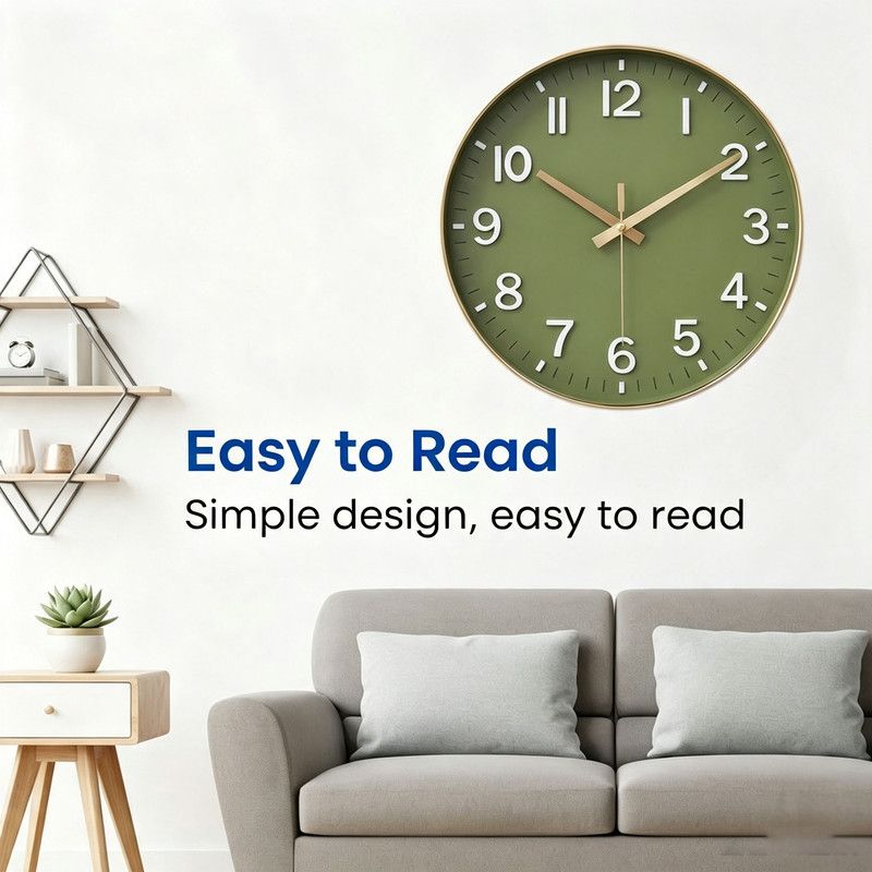 30 cm Modern Green Wall Clock with Rose Gold Frame, Silent Analog Quartz Movement — image 2