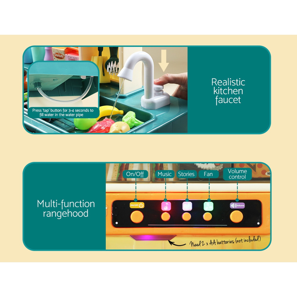Keezi Kids Kitchen Pretend Play Set Cooking Sound Steam Light Function — image 5