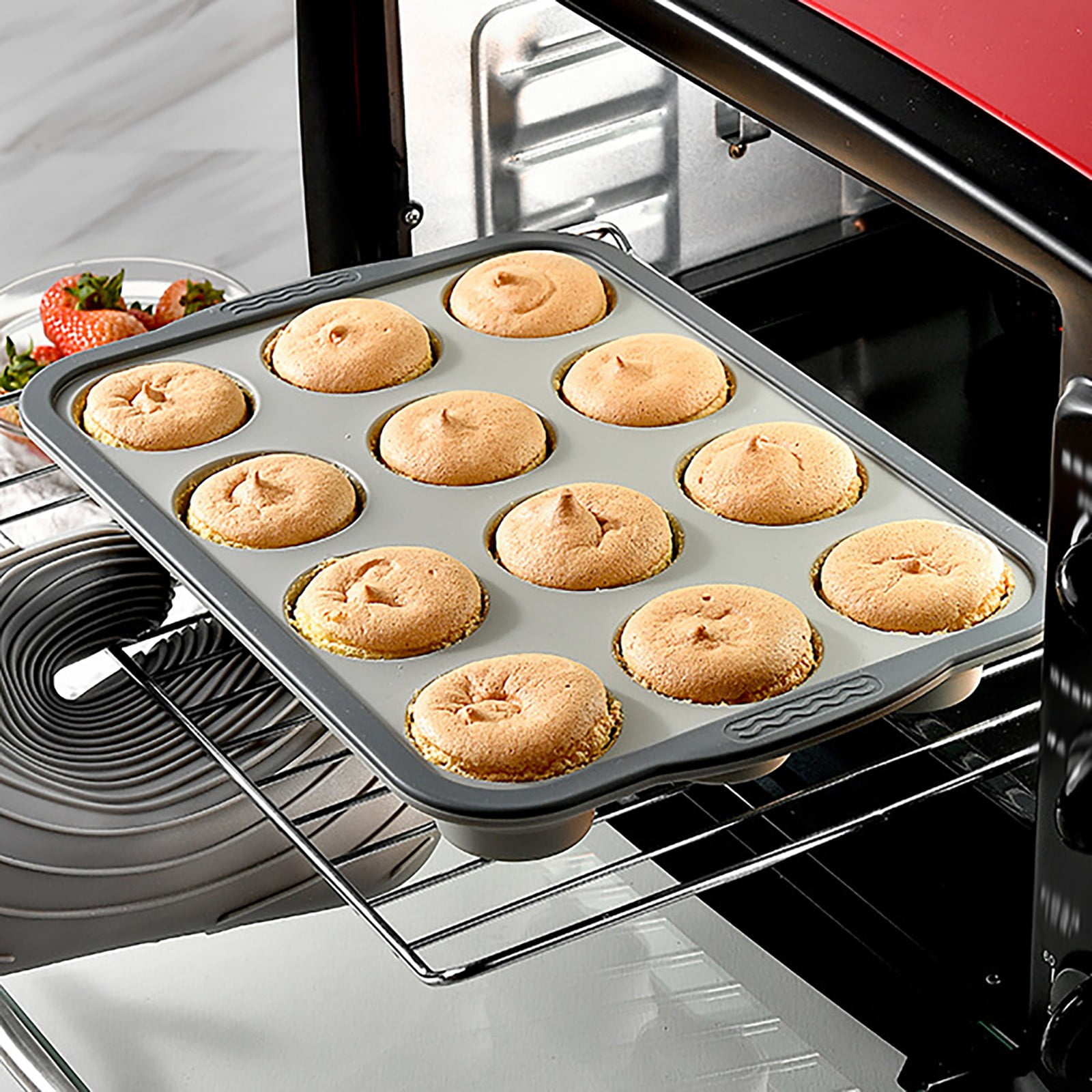 Brownie Pan with Dividers, 1 Set 12 Cavity All Edges Square Cupcake Brownie Pans Mini Cake Non Stick Baking Carbon Steel Bread Mold Small Edge 3 × 4 Individual — image 6