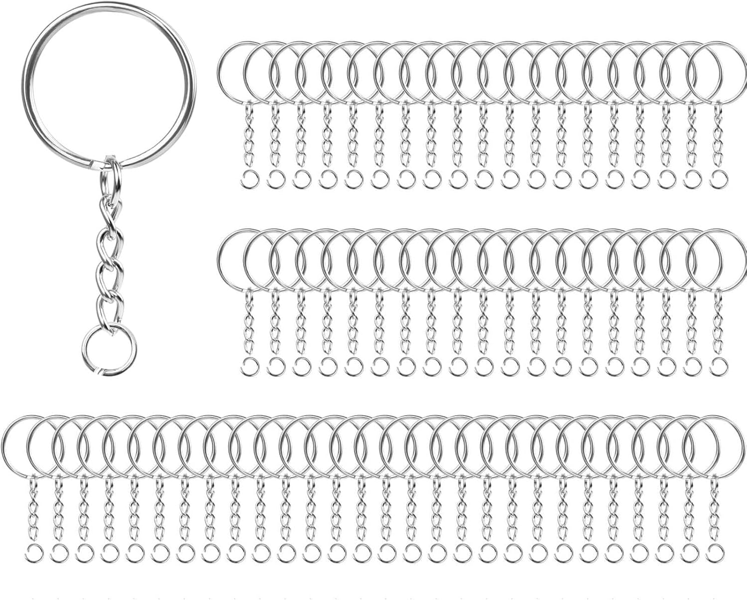 100 Pack Metal Keychains,1 Inch Split Key Chain Rings with Chain and Open Jump Rings for Keychain Making and Crafts DIY