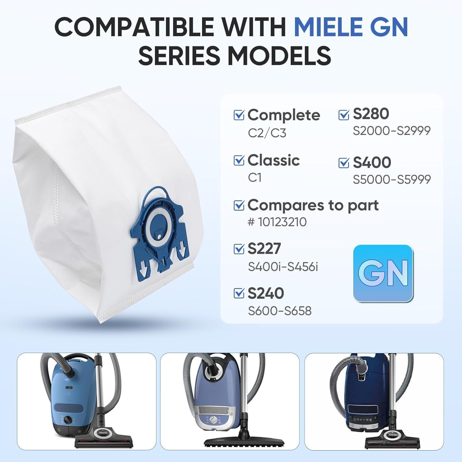 Replacement GN Vacuum Cleaner Bags Compatible with Miele Classic C1,Complete C2, Complete C3, S227/S240, S270,S400,S2,S5,S8 Series Canister Vacuum Cleaner (6 — image 3