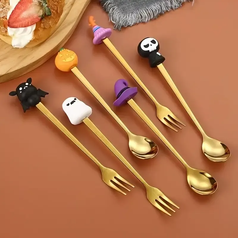 🎃 Halloween Cartoon Coffee Spoon Gift Box! Stainless Steel Pumpkin Ghost Stirring Spoon Dessert Fork, One-Piece Construction Easy to Clean, Exquisite Gift Box — image 2