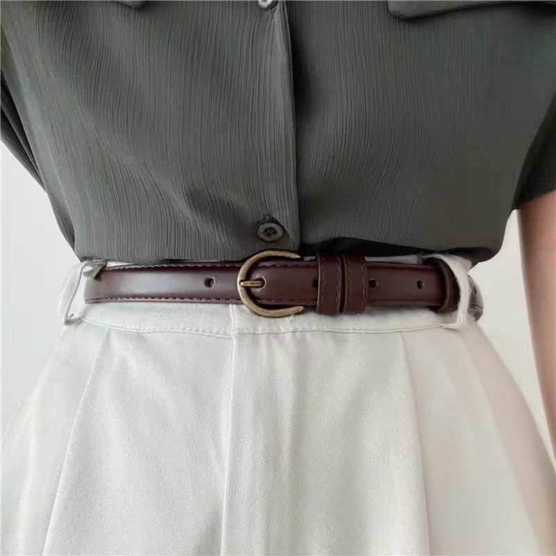 Female Women Candy Color Pu Leather Belt Dress Strap Thin Waistband Waist Belts - Black โ image 6