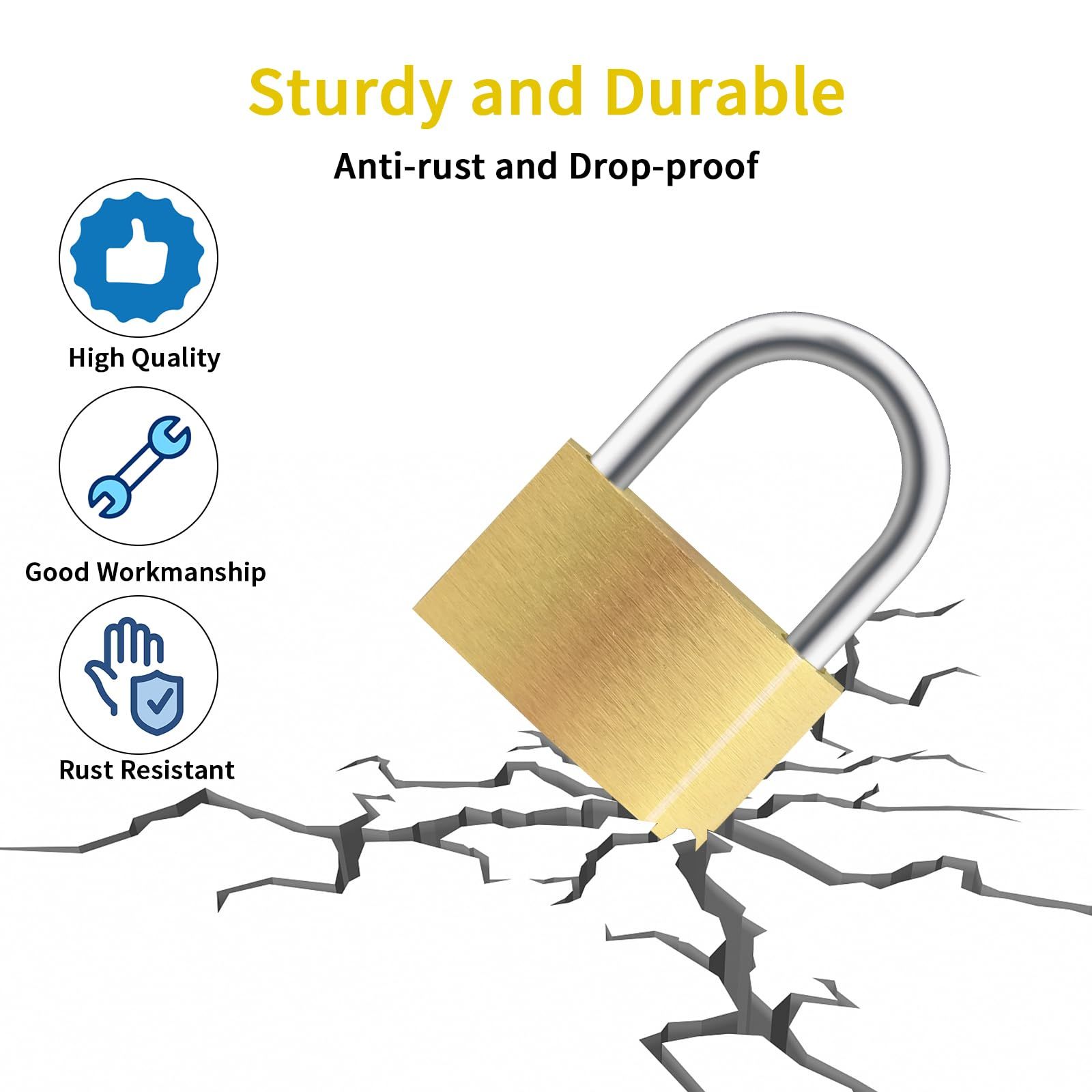 Solid Brass Padlock with Key, Small Pad Lock with Key, Storage Lock Shackle for Locker Outdoor Indoor Use — image 2