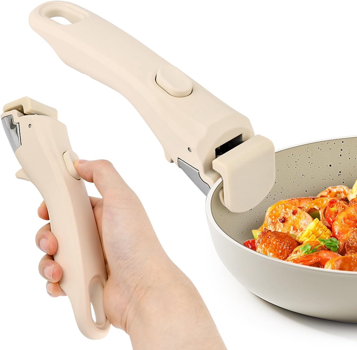 Detachable pan handle, detachable replacement handle for pots and pans, universal cream white pan handles, suitable for all cookware, heat-resistant and